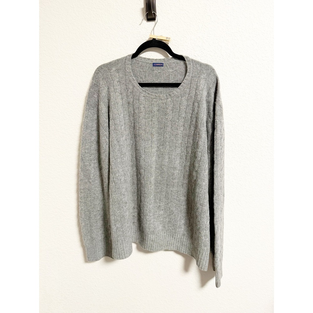 Andrea Campagna Cable Knit Cashmere Sweater Crew Neck Pullover Gray XXL - Picture 1 of 6